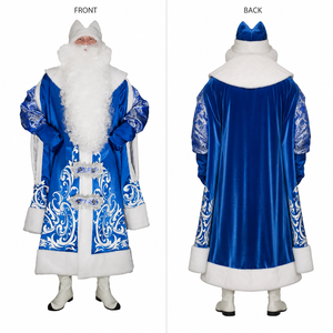 Costume de Père Noël pour homme, robe en polyester bleu royal avec broderie argentée, tenue de Père Frost pour Halloween - Product Image 4