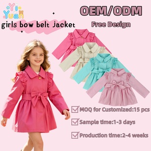 Girls Ruffle Shoulder Trench <strong>Coat</strong> With Bow Belt Lapel Long Sleeve Windbreaker Toddler Kids Cute Pink Outerwear Children Jacket - Product Image 1