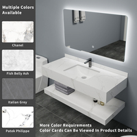 Vente d'Usine: Meuble Lavabo Salle de Bain Double Vasque en Céramique Marbrée, Combinaison Pièces Hautes et Basses