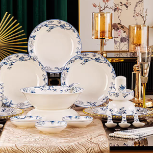 صحن عظمي عالي الجودة من الصين ، صحن أزرق وأبيض ، نمط قابل للتخصيص على الطراز الصيني للاستخدام المنزلي والحفلات - Product Image 5