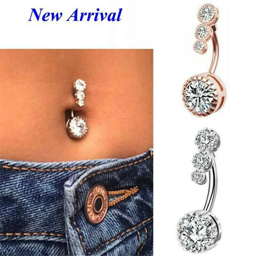 Crystal Belly Button Rings Navel Ring Zircon Drop Dangle Body Belly Piercing Jewelry for Women Beach Belly Navel Rings