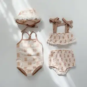 Maiô infantil, roupas de banho para meninas com chapéu, maiô fofo para recém-nascidos, protetor solar de secagem rápida, para bebês, peça única