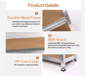 Estantería de Acero Personalizable de 1800 mm, 5 Niveles, Sin Pernos, para Hogar/Almacén, Estante de Almacenamiento Ajustable para Organización de Herramientas, Empaquetado - Product Image 3