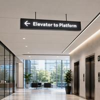 Panneau directionnel rétroéclairé par LED avec flèche à texte blanc, signalétique suspendue au plafond pour gare, aéroport, centre commercial, bureau, orientation des visiteurs