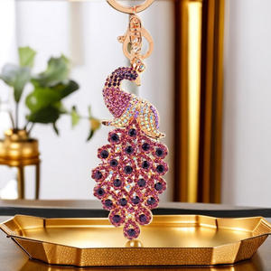 Mode luxe bling strass paon porte-clés animal porte-clés paon porte-clés femmes sac breloque accessoires paon porte-clés - Product Image 5