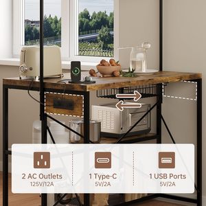 Moderno estante de 3 niveles para panaderos Isla de cocina con toma de corriente Diseño de Isla de almacenamiento de madera - Product Image 3