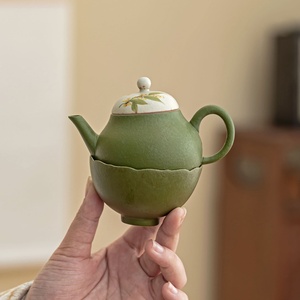 Jiao Green Hand-painted Osmanthus Double Wall <b>Ceramic</b> Kung Fu Tea Set with Ice Crack Design One Pot One <b>Cup</b> Small Set - Product Image 3