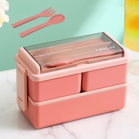 Boîte à lunch en plastique de grande capacité, utilisable au micro-ondes, style japonais, double couche, récipient alimentaire