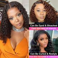 Wig Bob Pendek Deep Wave HD Lace Frontal Grosir, Wig Rambut Asli Tanpa Lem Warna Alami untuk Wanita Kulit Hitam