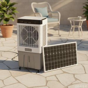 Ventilador de enfriamiento evaporativo con energía solar y batería/USB integrada para interiores, compatible con baterías de plomo-ácido y litio. - Product Image 6