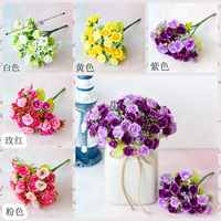 Vente en gros de roses blanches en plastique soie fleurs artificielles bouquets 21 têtes petite rose bouquet de fleurs artificielles décoratives de mariage