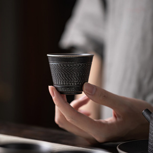 Handcrafted Ceramic <b>Teacup</b> Cylinder Shape Silver Black Ancient Style For Pu'er Tea Individual Master Cup Dehua County New - Product Image 1