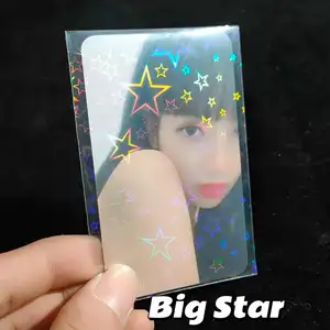 Personalizado Transparente Holográfico Quadrado Coração Estrela Arco-íris Laser Ácido Livre Sem Manga De Pvc Kpop Photocard Foto Cartão Titular Mangas