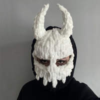 Masque facial avec grandes oreilles d'ours et d'lapin, couvre-tête, tricoté à la main en coton/élasthanne, épaissi, chaud, en peluche, bonnet d'hiver doux et cool