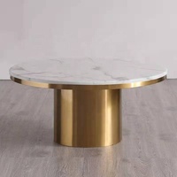 Vente en gros ensemble 2 tables basses rondes modernes avec plateau en marbre de luxe table centrale de salon en acier inoxydable doré avec table d'appoint