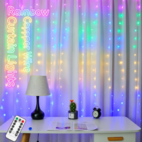 Guirnalda de Luces de Cortina de Cobre Arcoíris, Luz Ajustable con 8 Modos y Control Remoto para Decoración Navideña en Interiores, Dormitorios