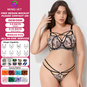 Ensemble soutien-gorge push-up et culotte grande taille en dentelle respirante, effet liftant et galbant, lingerie <span class=keywords><strong>sexy</strong></span> pour <span class=keywords><strong>femme</strong></span>, personnalisable en usine - Product Image 1