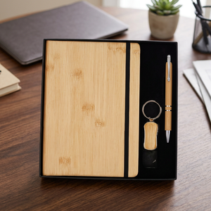 Ensemble cadeau de stylo, carnet et porte-clés en bois de bambou, kit promotionnel pour le bureau, en boîte - Product Image 4