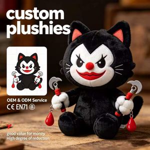 ตุ๊กตาแมวดำธีมตัวตลกแบบกำหนดเองขายส่ง พร้อมใบรับรอง CE EN71 รับผลิตแบบ OEM ODM ตุ๊กตาตัวละครน่ารักสไตล์สยองขวัญ - Product Image 1