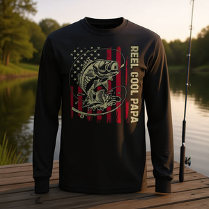 Reel Cool Papa Fishing T-shirt à manches longues pour hommes avec drapeau américain vintage - Product Image 3