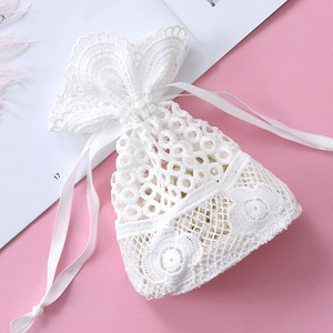 Sac d'emballage de cadeau de bonbons de fête de mariage sacs d'emballage cadeau en <span class=keywords><strong>dentelle</strong></span> blanche broderie à la main pochettes de faveur de Noël - Product Image 3