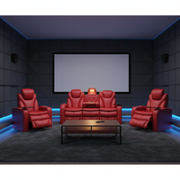 Ensemble de canapés inclinables électriques de luxe en cuir rouge 3+2+1 places, réglables avec éclairage LED et structure en bois pour salon et home cinéma