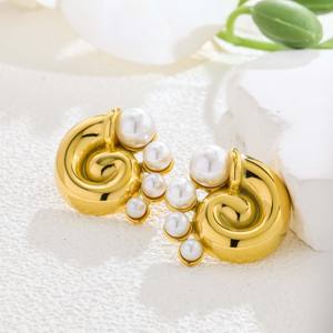 1 Par de Pendientes de Perlas con Textura de Concha Espiral Dorada - Joyería Ligera y Elegante para el Uso Diario - Product Image 1