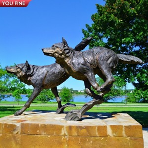 <span class=keywords><strong>Escultura</strong></span> <span class=keywords><strong>de</strong></span> dos lobos corriendo <span class=keywords><strong>de</strong></span> bronce <span class=keywords><strong>de</strong></span> jardín - Product Image 1