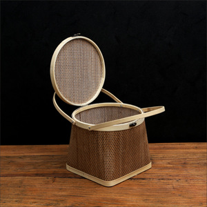 Bamboo Woven Basket Round Top Square Base <b>Small</b> Size Handheld Gift <b>Box</b> For Fruits Eggs Crabs Mooncakes Rice Dumplings - Product Image 3