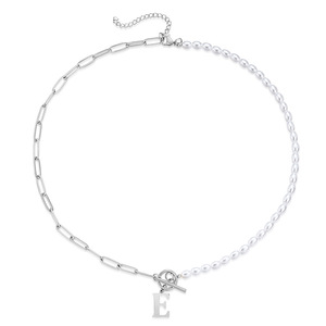 Collier chaîne de clavicule en perles avec pendentif lettre A, imitation perle et fermoir trombone en acier titane, pour usage quotidien, tendance - Product Image 5