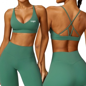 Sujetador deportivo con tiras en la espalda Logotipo personalizado Sujetador de yoga para <span class=keywords><strong>mujer</strong></span> Top de entrenamiento de alto impacto Gimnasio Activewear Fitness Top - Product Image 2