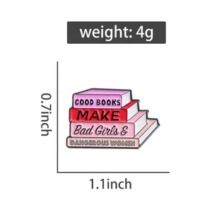 Broches de Esmalte con Diseño de <span class=keywords><strong>Libro</strong></span> y Frase 'Good Book Make Bad Girl Dangerous', Joyería Personalizada de Conocimiento y Poder, Insignias de Solapa, en Existencia, Venta al por Mayor - Product Image 6