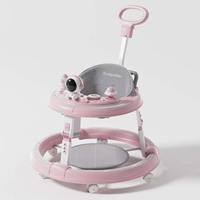 Trotteur pliable multifonctionnel pour bébé avec base élargie en plastique, fonction assise et poussée, anti-basculement