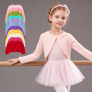 Cardigan da ballo per bambine, lavorato a <span class=keywords><strong>maglia</strong></span>, con fiocco e bordo arricciato, a maniche lunghe, corto, per balletto, feste e uso quotidiano - Product Image 1