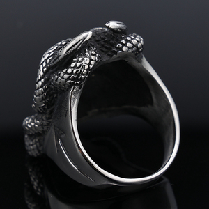Nueva llegada al por mayor para hombre de acero inoxidable grueso pesado gótico punk biker joyería anillos plata serpiente vampiro cráneo anillo para hombres - Product Image 4
