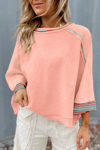 <span class=keywords><strong>Pull</strong></span>-over décontracté pour femmes, prêt à être expédié en gros, confortable, doux, tricoté, imprimé en contraste de couleurs, pour l'automne - Product Image 6