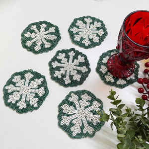 Handmade Beaded Snowflake Placemat Mug Rug Coasters for Home Decor Dining <b>Table</b> Wholesale - Product Image 1