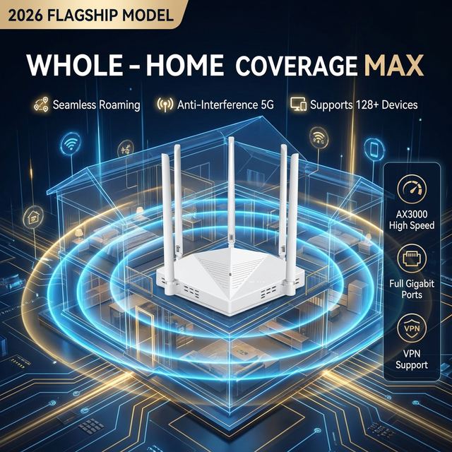 Enterprise Grade AX3000 WiFi 6 Router Connect 64+ Devices OpenWrt VPN Support Dual-Band Gigabit Wireless Mesh Home 4 External