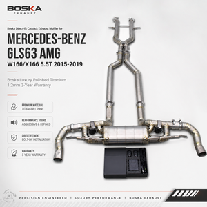 Silencieux d'échappement Catback à montage direct pour Mercedes-Benz GLS63 AMG W166/X166 5.5T 2015-2019 Boska Luxe Titane Poli 1.2mm - Product Image 1