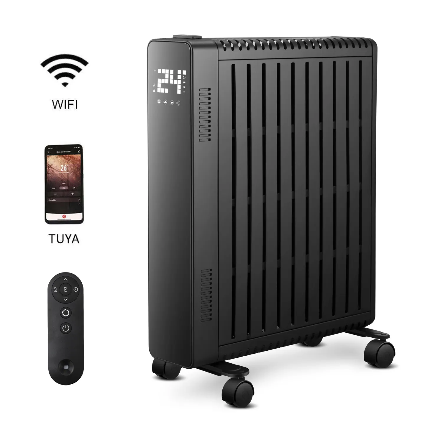 New Style 2500W Full Cover Oil Filled Radiator Smart Wifi Electric Heating Heater for Home