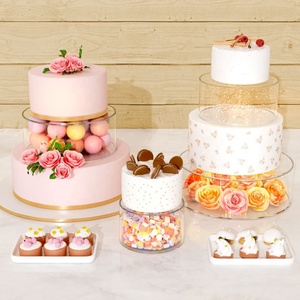 Lot de 2 présentoirs à gâteaux pliables portables en acrylique, cylindres transparents ronds à 2 niveaux de 6'' et 10'' pour décorations de fête d'anniversaire - Product Image 4