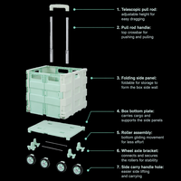Chariot de courses pliable Uni-Silent Mini à 2 roues, silencieux, en plastique, chariot de rangement, chariot pour monter les escaliers FST25A