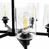 Lustre vintage style ferme à 6 ampoules, suspension industrielle en métal noir, douille E26, abat-jour en verre transparent pour café et restaurant
