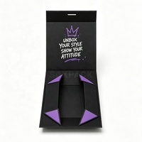 Boîte pliable à fermeture magnétique écologique personnalisée pour collection de jouets artistiques, emballage tendance noir et violet, boîte cadeau en carton rigide