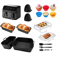 Revêtements de friteuse à air en silicone de qualité alimentaire, réutilisables, antiadhésifs, écologiques, style rectangulaire, avec brosses, spatules et tapis chauffants