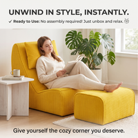 Fauteuil inclinable en velours côtelé crème avec repose-pieds, design sans accoudoirs, gain de place et confortable pour chambre, salon, appartement