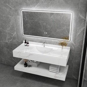 Mueble de Baño Moderno de Doble Capa con <span class=keywords><strong>Lavabo</strong></span> de Cerámica Integrado en Losa de Roca, Montado en la Pared, Combinación de <span class=keywords><strong>Lavabo</strong></span> y WC - Product Image 2