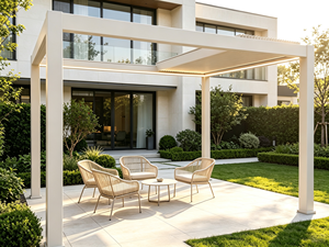 Pergola rectangulaire moderne en aluminium blanc, revêtement poudré, pour jardin extérieur, avec toit rétractable - Product Image 1