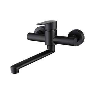 Black In Wall Extended Spout Rotatable Double Hole Kitchen Faucet 360 Degree Rotate Minimalist Style Wall Mounted - Product Image 2
