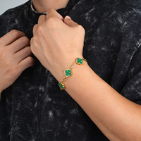 Bracelet Trèfle de Luxe pour Homme, Plaqué Or 18 Carats en Acier Inoxydable avec Onyx Noir et Pierre Verte, Breloque Fleur pour Couple, pour Femme